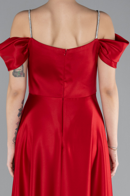 Robe de Soirée Longue Satin Rouge ABU4531