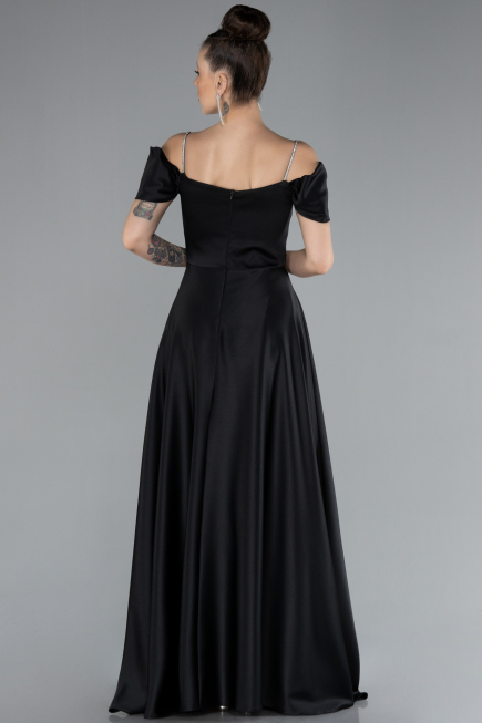 Robe de Soirée Longue Satin Noir ABU4531