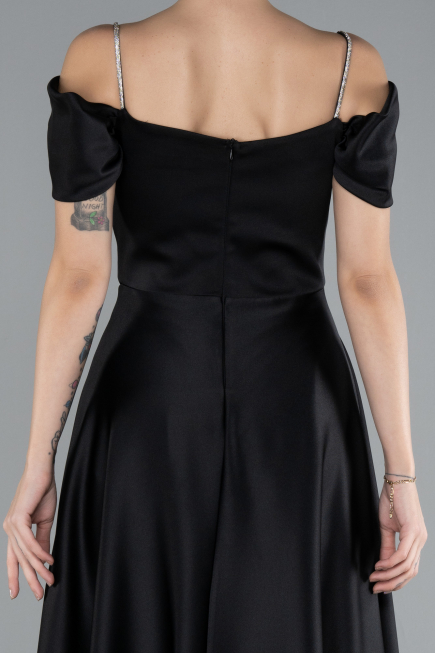 Robe de Soirée Longue Satin Noir ABU4531