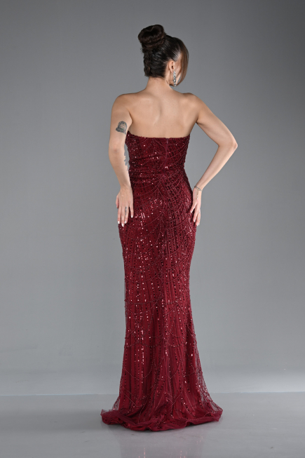 Robe de Soirée Longue Rouge Bordeaux ABU4517