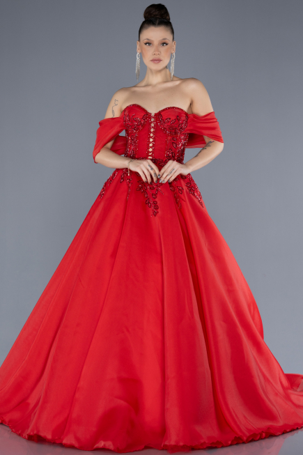 Robe De Soirée De Créateur Longue Rouge ABU4546