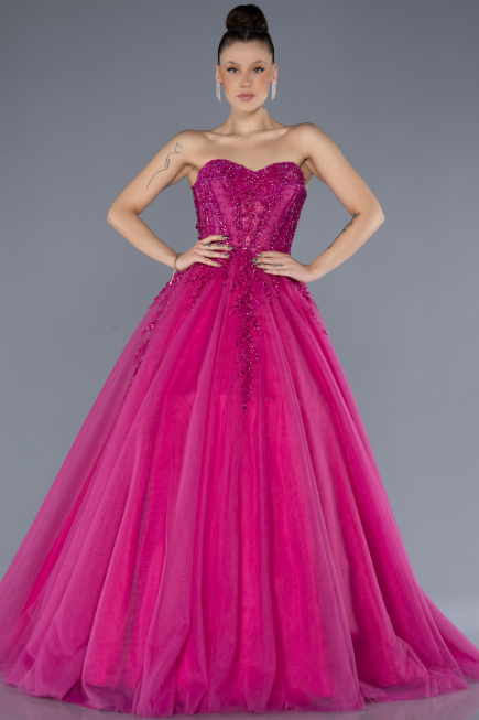 Robe De Soirée De Créateur Longue Fushia ABU4550