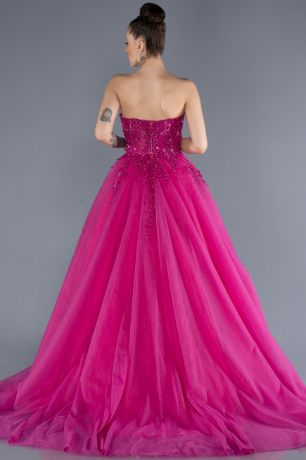 Robe De Soirée De Créateur Longue Fushia ABU4550