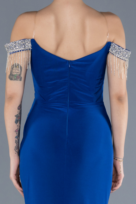 Robe de Soirée Longue Bleu Saxe ABU4553