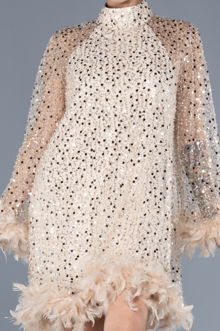 Robe de Cérémonie Courte Squameuse Or ABK2202