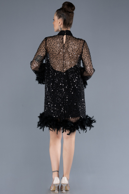 Robe de Cérémonie Courte Squameuse Noir ABK2202
