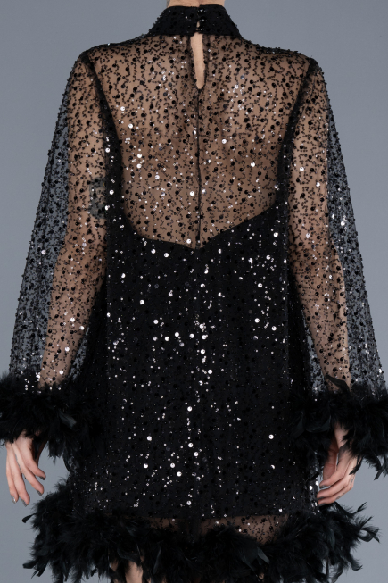 Robe de Cérémonie Courte Squameuse Noir ABK2202