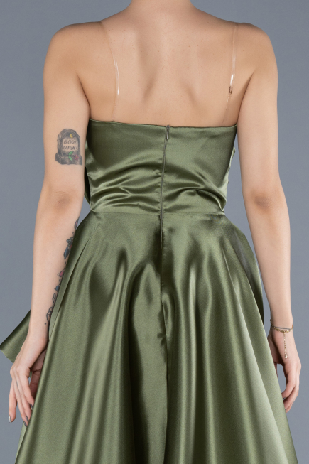 Robe de Soirée Longue Satin Kaki ABU4561