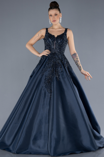 Robe Haute Couture Longue Bleu Marine ABU4551