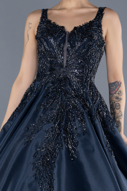 Robe Haute Couture Longue Bleu Marine ABU4551