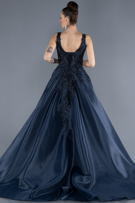 Robe Haute Couture Longue Bleu Marine ABU4551