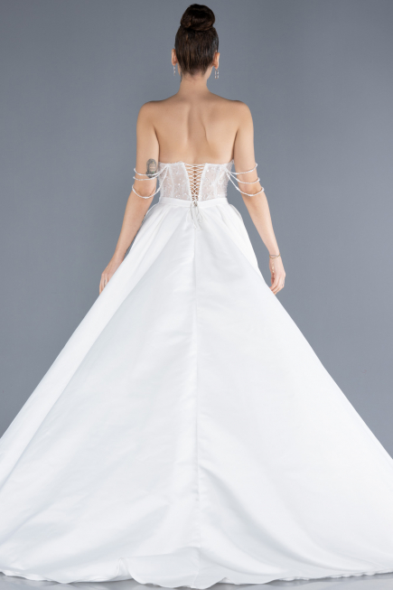 Robes de Mariage Longue Satin Blanc ABU4567