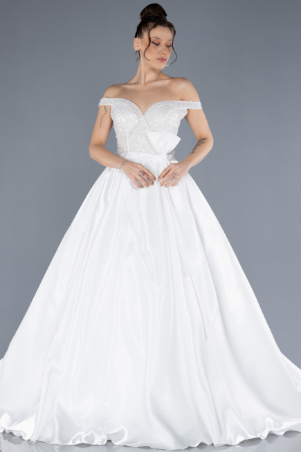 Robes de Mariage Longue Satin Blanc ABU4578