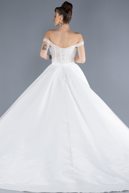 Robes de Mariage Longue Satin Blanc ABU4578