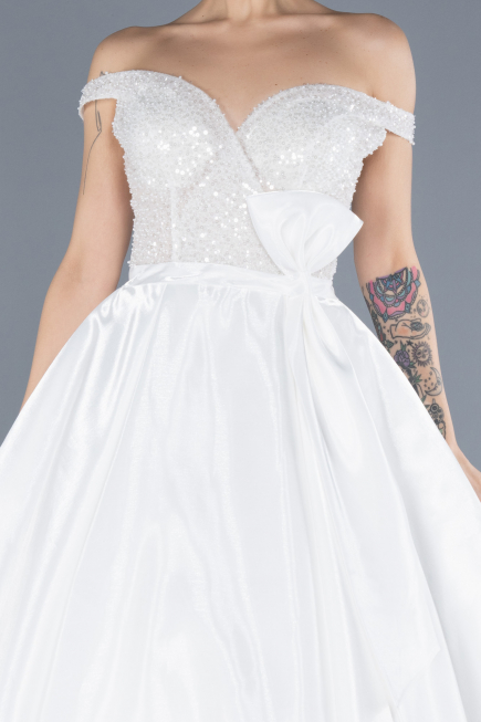 Robes de Mariage Longue Satin Blanc ABU4578