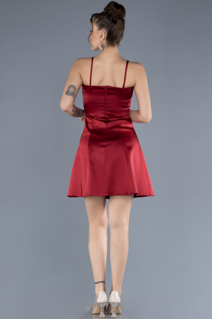 Robe de Cérémonie Courte Satin Rouge Bordeaux ABK2225