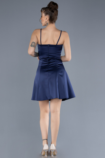 Robe de Cérémonie Courte Satin Bleu Marine ABK2225