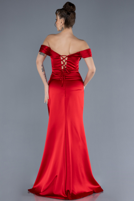 Robe de Soirée Longue Satin Rouge ABU4582