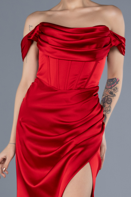 Robe de Soirée Longue Satin Rouge ABU4582