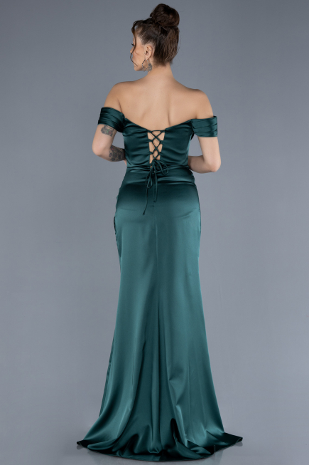Robe de Soirée Longue Satin Émeraude ABU4582