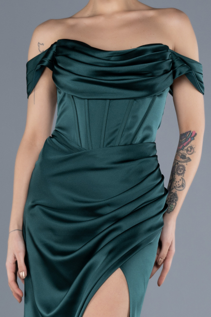 Robe de Soirée Longue Satin Émeraude ABU4582