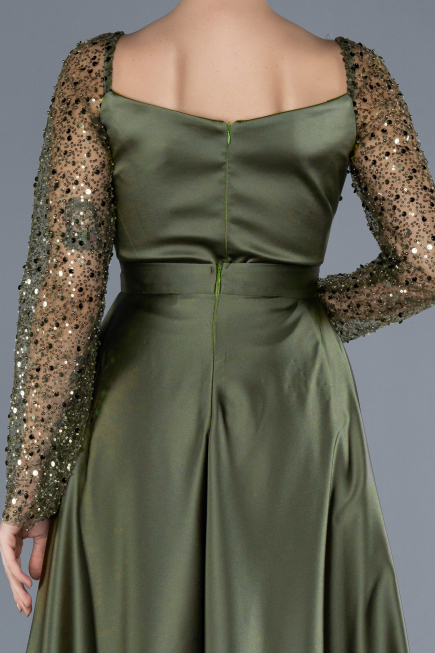 Robe de Soirée Longue Satin Kaki ABU4583