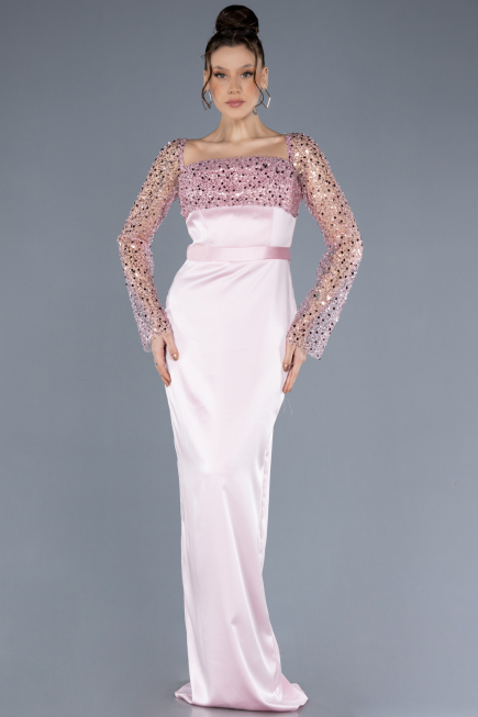 Robe de Soirée Longue Satin Poudre ABU4583
