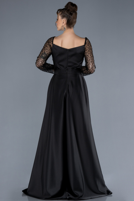 Robe de Soirée Longue Satin Noir ABU4583
