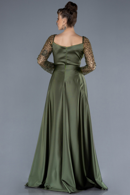 Robe de Soirée Longue Satin Kaki ABU4583