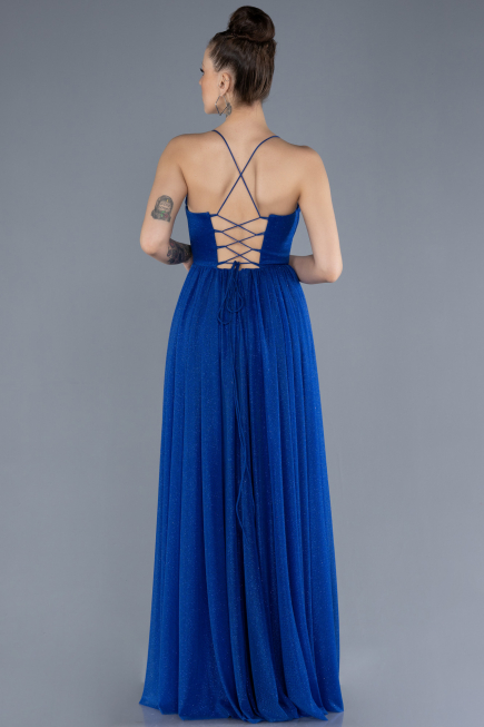 Robe de Soirée Longue Bleu Saxe ABU4596