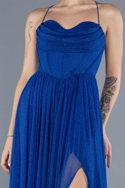 Robe de Soirée Longue Bleu Saxe ABU4596
