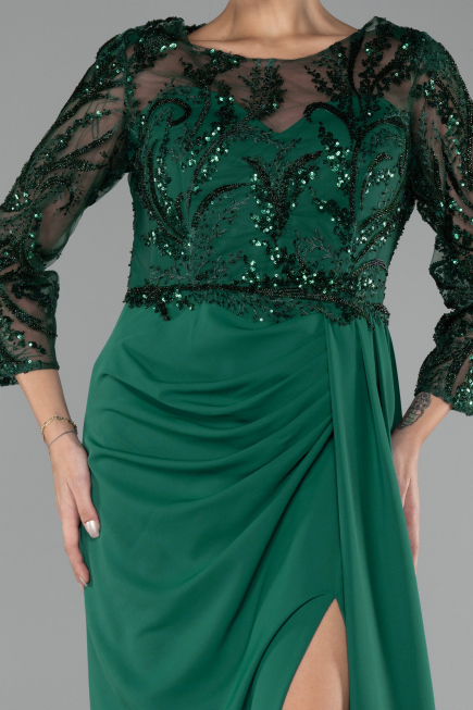 Robe De Soirée Mousseline Longue Émeraude ABU4293