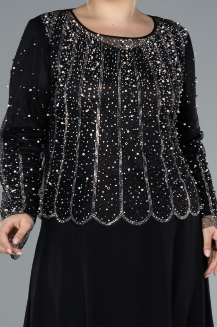 Robe De Soirée Grande Taille Longue Mousseline Noir ABU4629