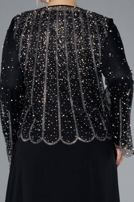 Robe De Soirée Grande Taille Longue Mousseline Noir ABU4629