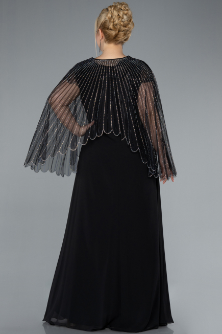 Robe De Soirée Grande Taille Longue Mousseline Noir ABU4632