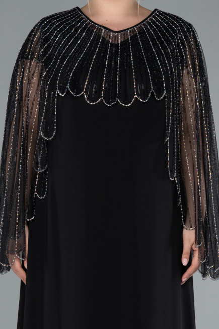 Robe De Soirée Grande Taille Longue Mousseline Noir ABU4632