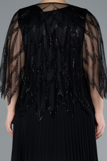 Robe De Soirée Grande Taille Longue Mousseline Noir ABU4633