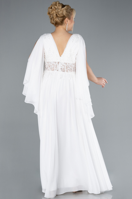 Robe de Soirée Grande Taille Longue Mousseline Blanc ABU4638