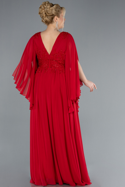 Robe de Soirée Grande Taille Longue Mousseline Rouge ABU4638