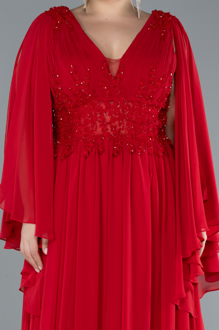 Robe de Soirée Grande Taille Longue Mousseline Rouge ABU4638