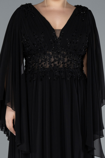 Robe de Soirée Grande Taille Longue Mousseline Noir ABU4638