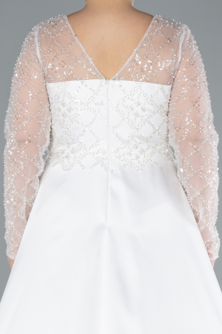 Robe De Mariée Grande Taille Longue Satin Blanc ABU4639