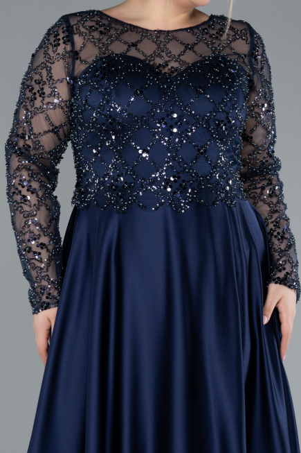 Robe De Mariée Grande Taille Longue Satin Bleu Marine ABU4639