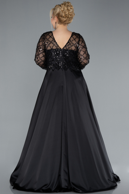 Robe De Mariée Grande Taille Longue Satin Noir ABU4639