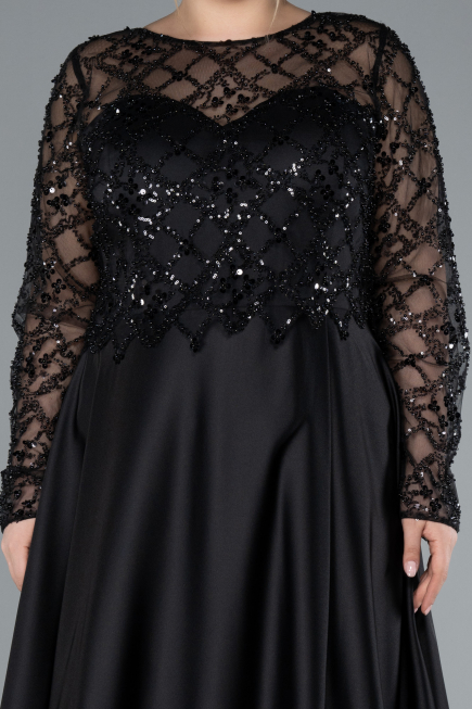 Robe De Mariée Grande Taille Longue Satin Noir ABU4639