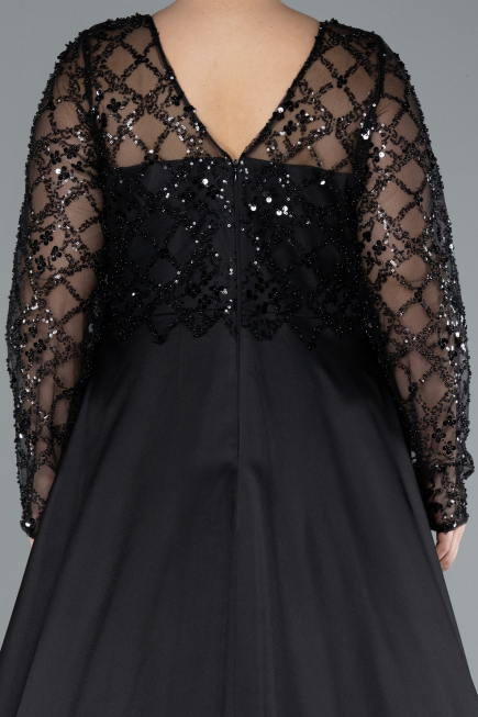 Robe De Mariée Grande Taille Longue Satin Noir ABU4639