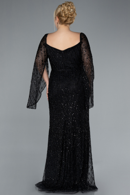 Robe De Fiançailles Grande Taille Longue Perlé Noir ABU4640