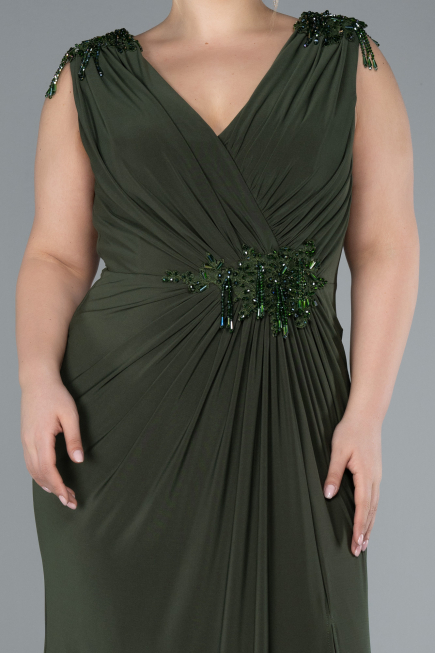 Robe De Soirée Grande Taille Longue Vert Huile ABU2854