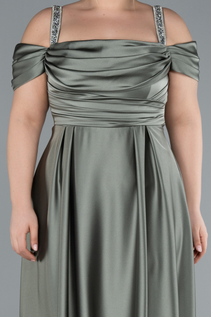 Robe de Soirée Grande Taille Longue Satin Kaki ABU3277