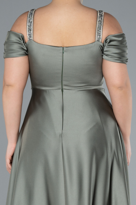 Robe de Soirée Grande Taille Longue Satin Kaki ABU3277